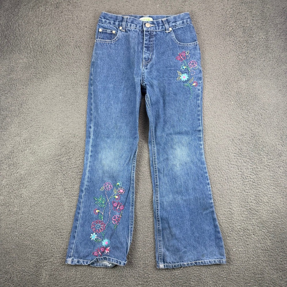 Circo Girls Vintage Y2K Embroidered Butterfly Floral Flare Jeans Blue Size 12